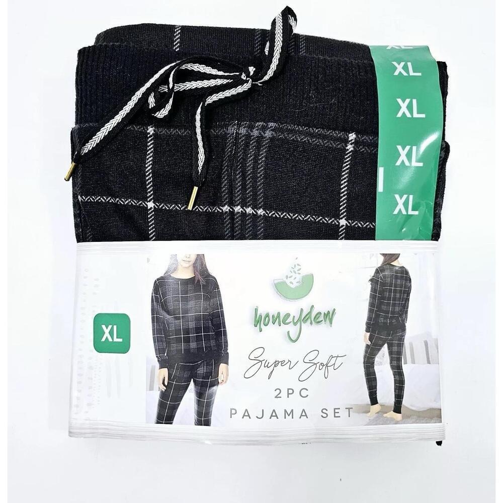 Honeydew Womens Size XL Black Plaid Super Soft 2 Piece Set Pajamas.  AO
